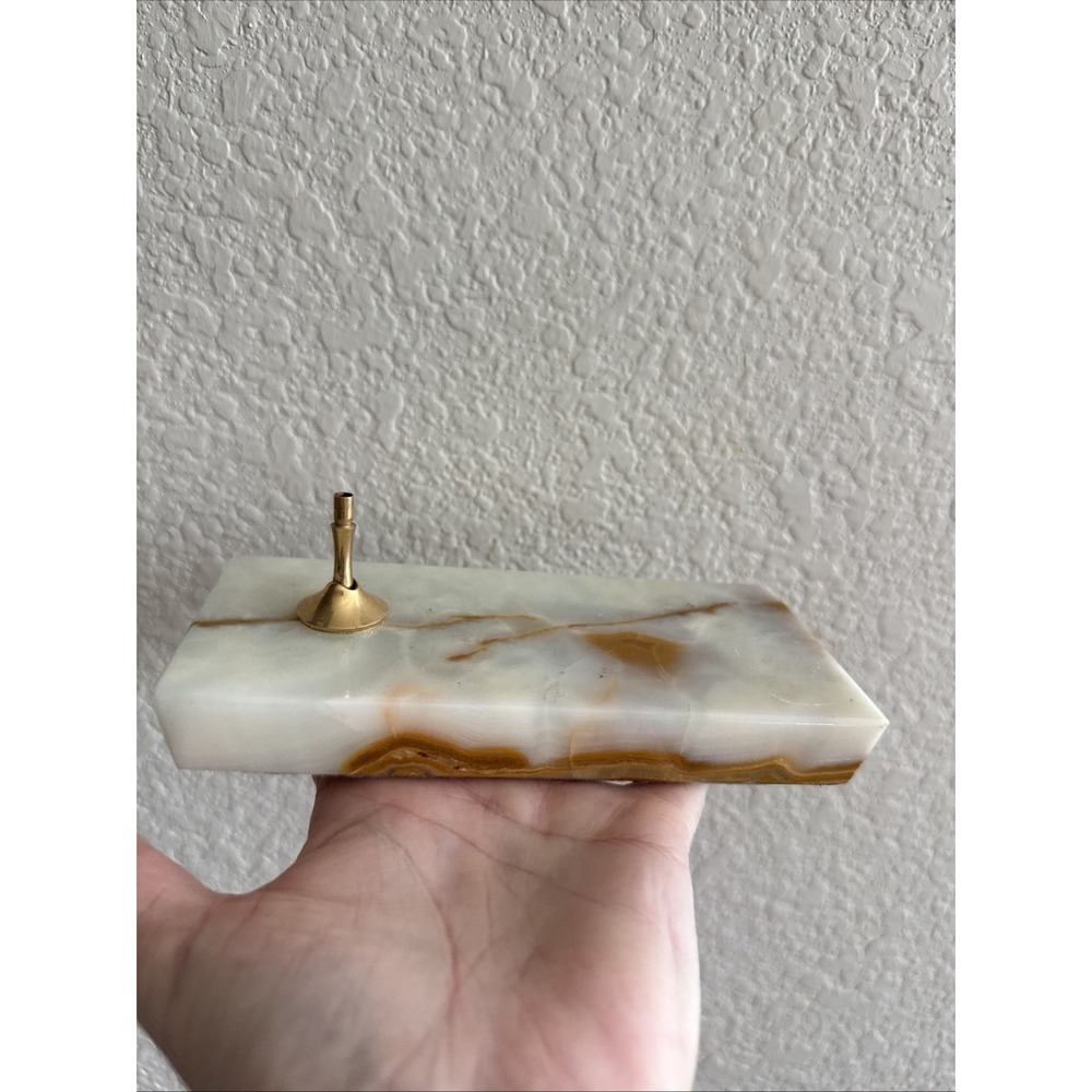 Vintage Beautiful Onyx Marble Stone Pen Pencil Holder Desk